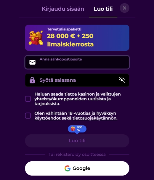 spintein casino registration